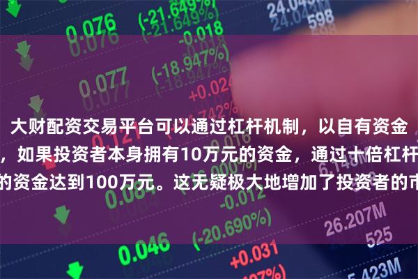 大财配资交易平台可以通过杠杆机制，以自有资金的十倍进行投资。例如，如果投资者本身拥有10万元的资金，通过十倍杠杆，他们可以操作的资金达到100万元。这无疑极大地增加了投资者的市场影响力和潜在收益。价值